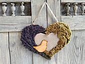 DIY heart made from lavender and yarrow (Achillea)