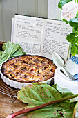 Rhubarb pie and handwritten recipe book