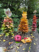 Spiked colorful leaves stacked in the shape of a tree