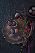 Easter eggs colored with elderberry juice