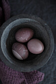 Easter eggs coloured with elderberry juice