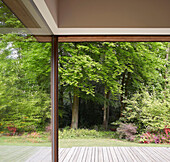 Sliding door, reflection and view into the garden