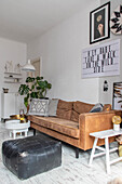 Leather sofa and side tables in the modern living room