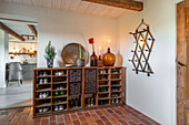 Country-style hallway with shoe rack and rustic decoration