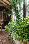 Gartenhaus mit Grünpflanzen und rustikaler Dekoration