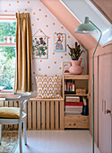 Colorful room with tones of pink in the attic