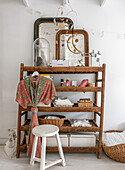 Wooden shelf with mirrors and accessories