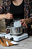 DIY soap making: melting soap blocks in a water bath
