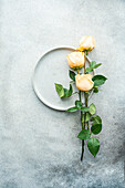 Plate with fresh roses