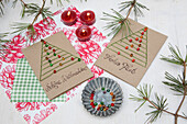 Christmas DIY cards with threads and pearls