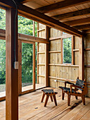 Wood and bamboo in the living area with garden view