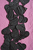 Dried sloe fruit leather, fabric dyed in sloe decoction