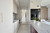 Modern kitchen design with white furnishings