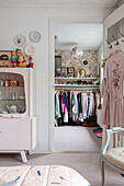 View of the bedroom with vintage decorations and walk-in wardrobe