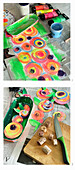 Colorful DIY paper flowers made from painted cardboard