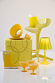 Yellow accessories and furniture on a white background