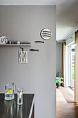 Minimalist wall decoration with fish motifs in the modern kitchen area