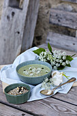 Cold kefir yoghurt soup with wild herbs