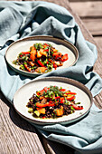 Wild summer lentils with yarrow, dried apricots and paprika