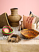 Hand-woven wickerwork and cushions in African design