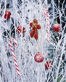 Branches with Christmas decorations in garden