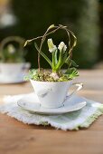 Spring table decoration in a porcelain cup