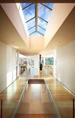 Hallway with skylight in contemporary house