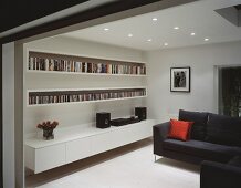 Living room with wall unit and sofa