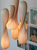 Group of bulbous, twisted pendant lamps