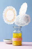Mini doily flowers with love notes
