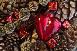 Christmas decorations and fir cones