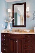 Contemporary bathroom vanity and sink with tropical theme