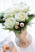 Christmas bouquet of white roses
