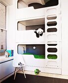 Children's bedroom with modern, designer, cubby bunk beds in loft apartment