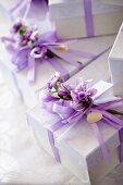 Lilac bombonieres as wedding favours