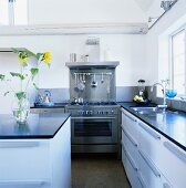 Contemporary kitchen with island counter