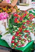 Bouquets of tulips on markets stall (Netherlands)