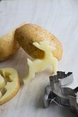 Kartoffeldruck - Ausgestochene Kartoffel in Hirschform und Ausstechform