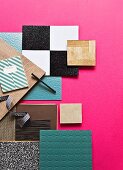 Collection of samples for renovating living area floors and walls