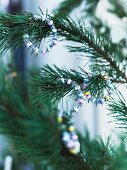 Glittery, sugar-bead hoops decorating Christmas tree