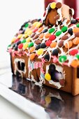 Gingerbread house decorated with Smarties