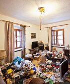 Living room of a person with hoarding disorder