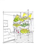 Bepflanzter Raumteiler mit Zimmerpflanzen