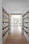 Minimalist wine store in hallway of contemporary house