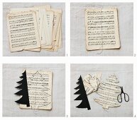 Making Christmas tree made from sheet music cut using template