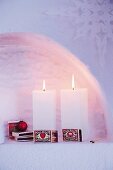 Rectangular candles decorated with boxes of matches