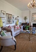 Elegant, antique-style upholstered furniture in traditional living room