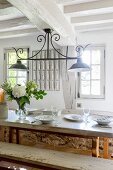 Rustic dining table in farm house