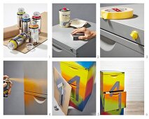 Instructions for revamping a chest of drawers with spray paint