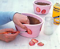 Pink buckets with easter eggs, napkin technique